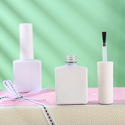 Custom Made Square Shape White Matte 15ml UV Gel Containers Empty Nail Polish Glue Bottle with Cap and Brush Glass Base
